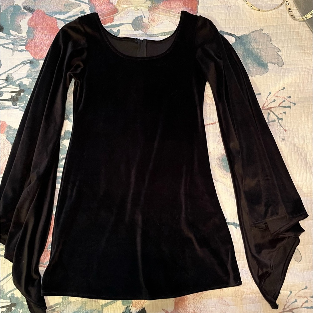 Black velvet, Goth fetish mini dress L
